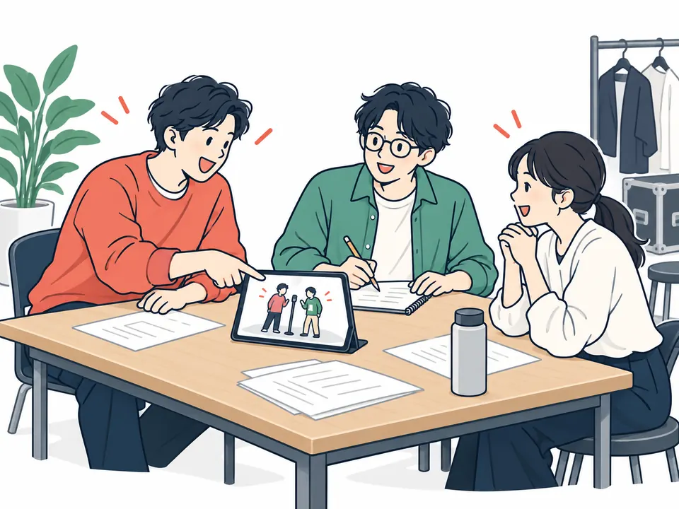 スマホを三脚に立ててコントを撮影している2人
